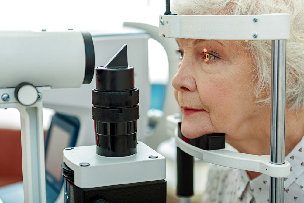 a senior having an eye exam